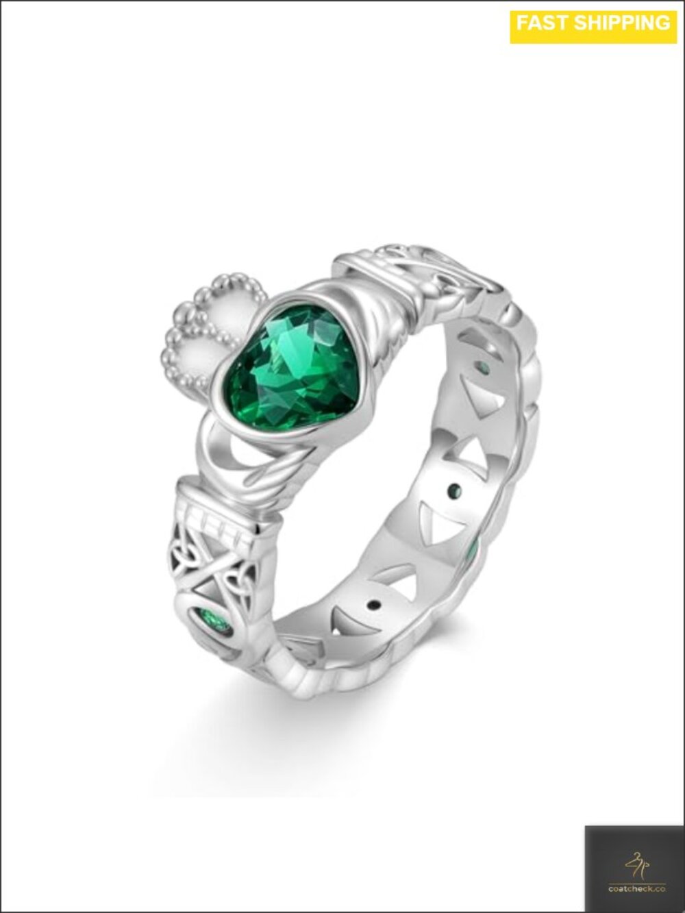 925 Sterling Silver Claddagh Ring Emerald Birthstone Celtic Promise